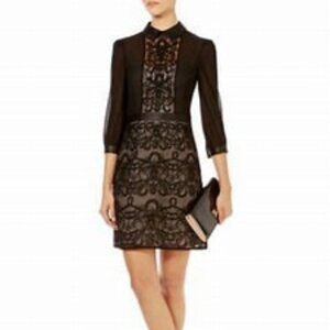 Karen Millen Black Graphic Lace Embroidery Dress, Size 6